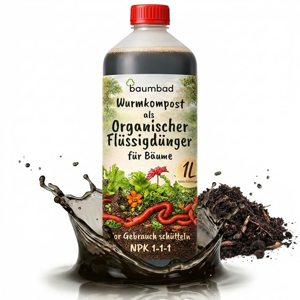 baumbad Flüssigdünger Vermicompost 1 Liter / Wurmkompost Baum Dünger NPK  1-1-1