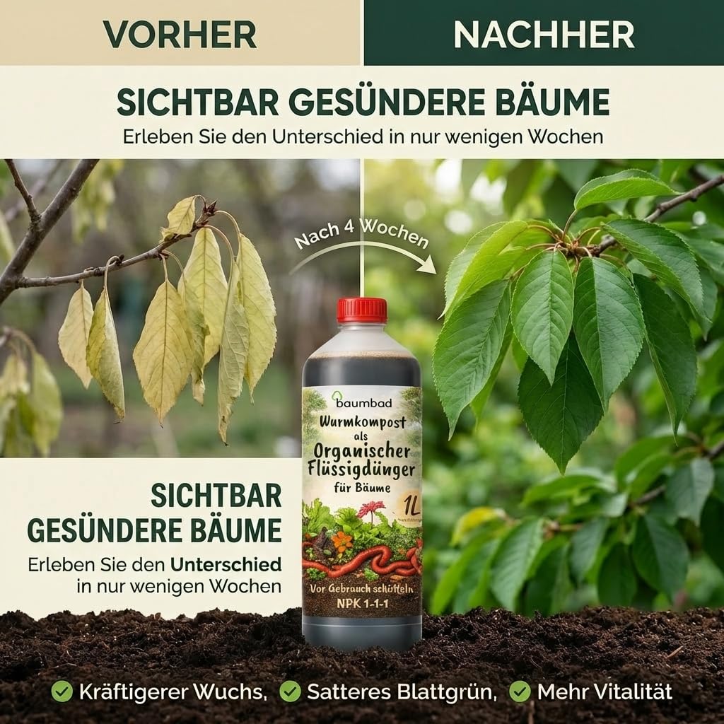 baumbad Flüssigdünger Vermicompost 1 Liter / Wurmkompost Baum Dünger NPK 1-1-1